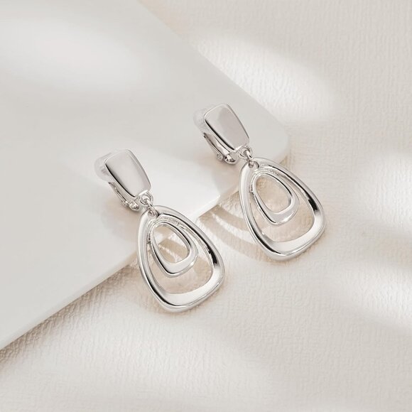 Silver Clip On Drop B Clip Earrings Women Non Piercing Dangle Fashion Jewelry - Picture 4 of 6